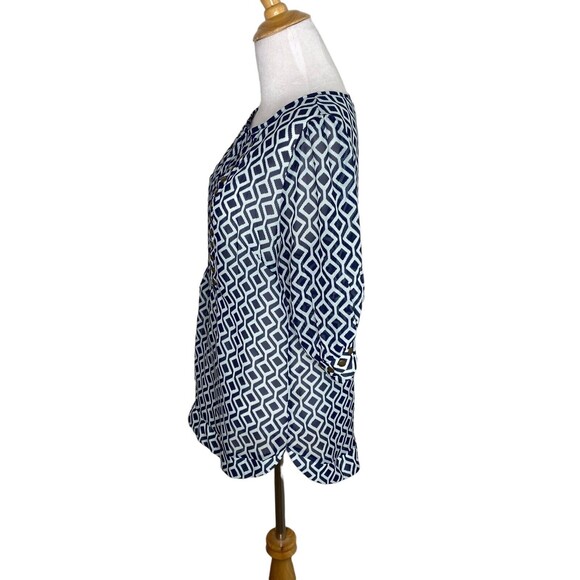 41 Hawthorn Geometric Print Blouse Copper Stud Accents Short Sleeve Size Small - Picture 2 of 8